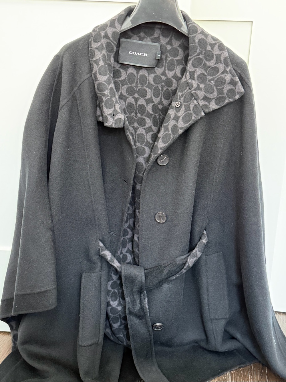 COACH Black Wool-Blend Reversible Cape with Signature 'C' Lining- size is M/L